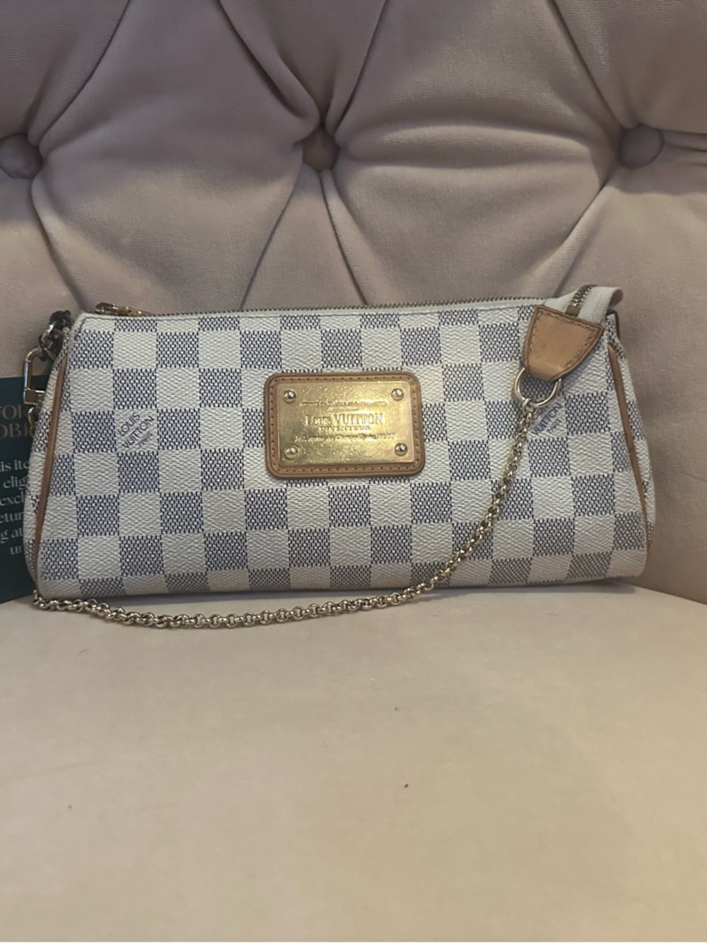 Louis Vuitton Damier Azur Canvas Clutch in White and Light Gray with Gold Plate